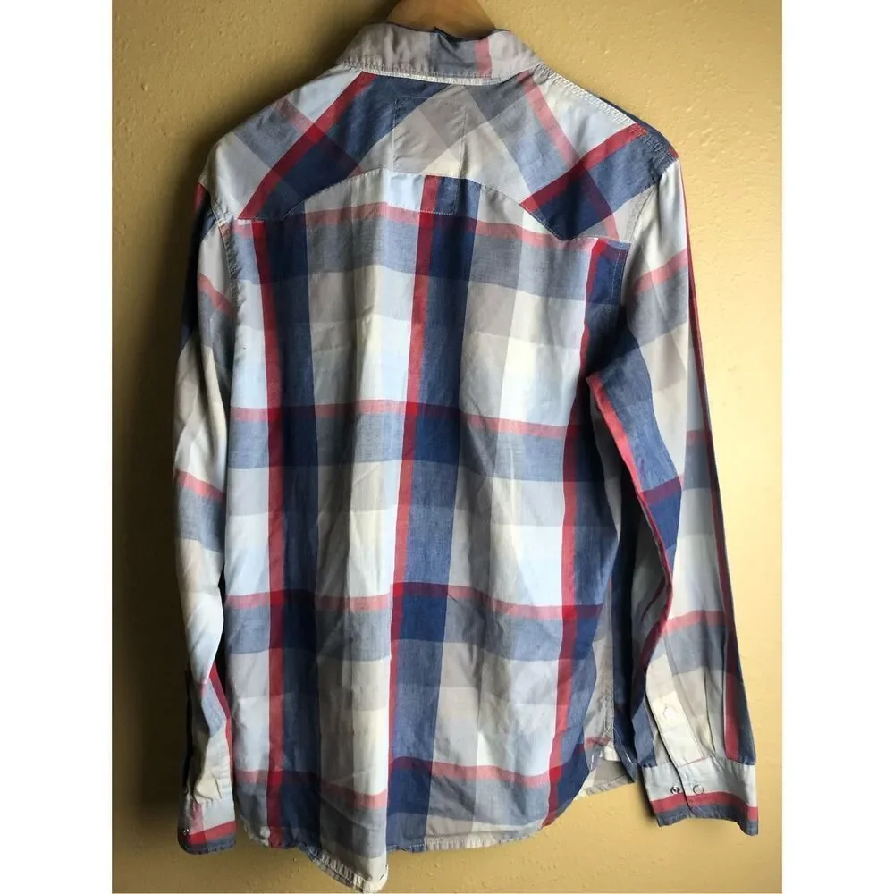 Levi’s Plaid Western Snap Button Shirt Mens Medium Blue Red